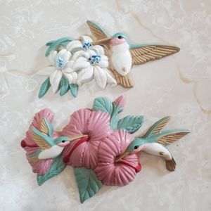 Vintage Burwood Product Hummingbird Flower Wall Decor Made in USA 6" Set of 2